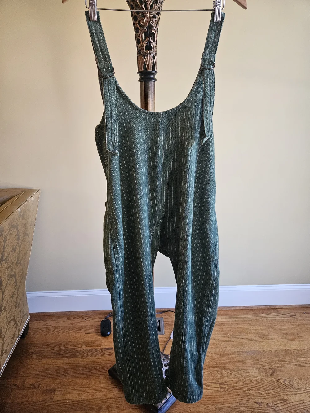 NWOT We The Free Green Pinstripe Linen-Blend Overalls Jumpsuit - Picture 8 of 16